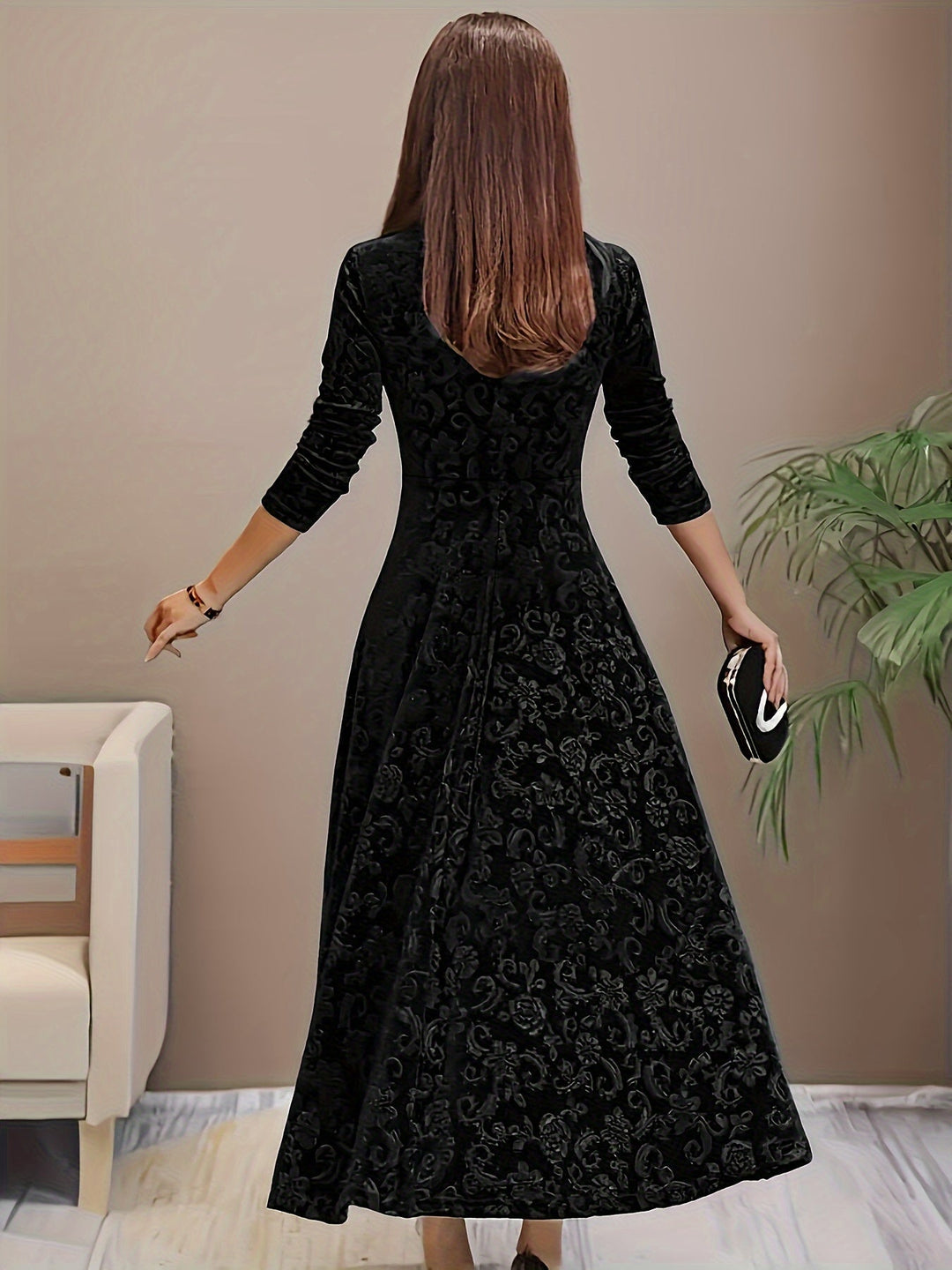 Nicola™ | Abito elegante in velluto con motivo floreale