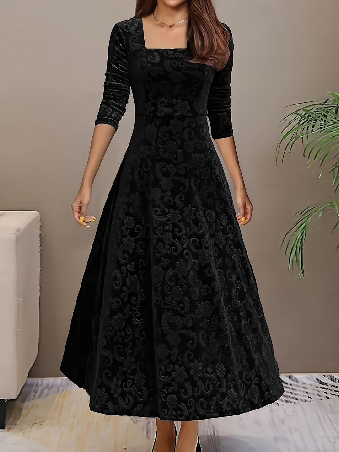 Nicola™ | Abito elegante in velluto con motivo floreale
