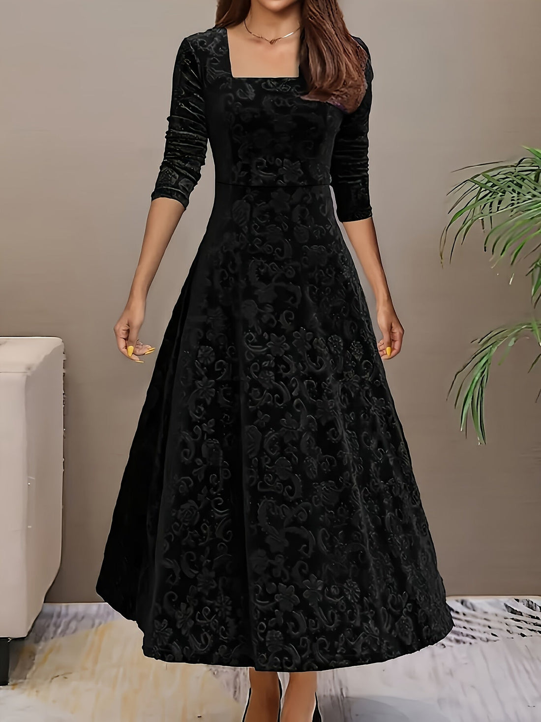 Nicola™ | Abito elegante in velluto con motivo floreale