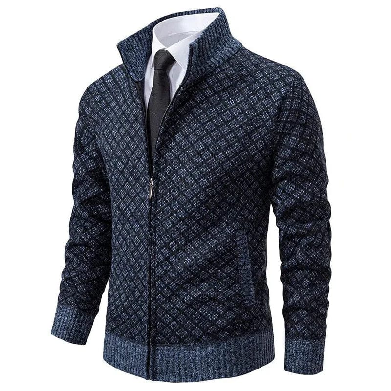 Maglione Uomo con Zip e Lavorazione a Rombi