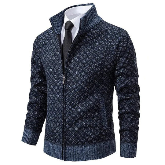 Maglione Uomo con Zip e Lavorazione a Rombi