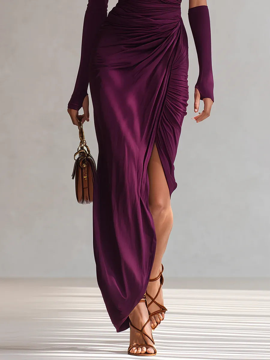 Rhianna™ | Abito lungo monospalla drappeggiato con spacco