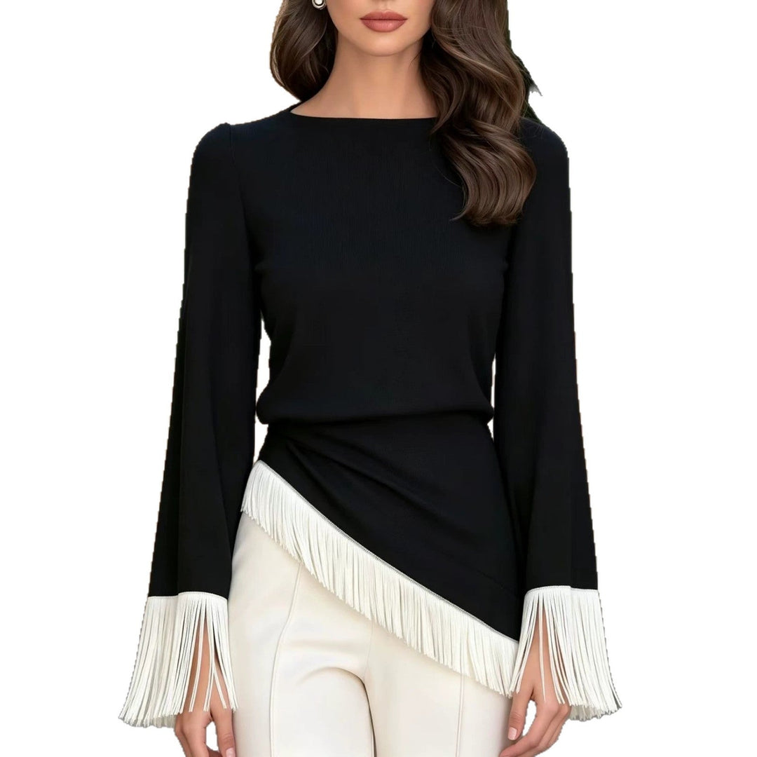 Top in Maglia da Donna a Blocchi di Colore con Maniche Svasate – Moderno e Femminile