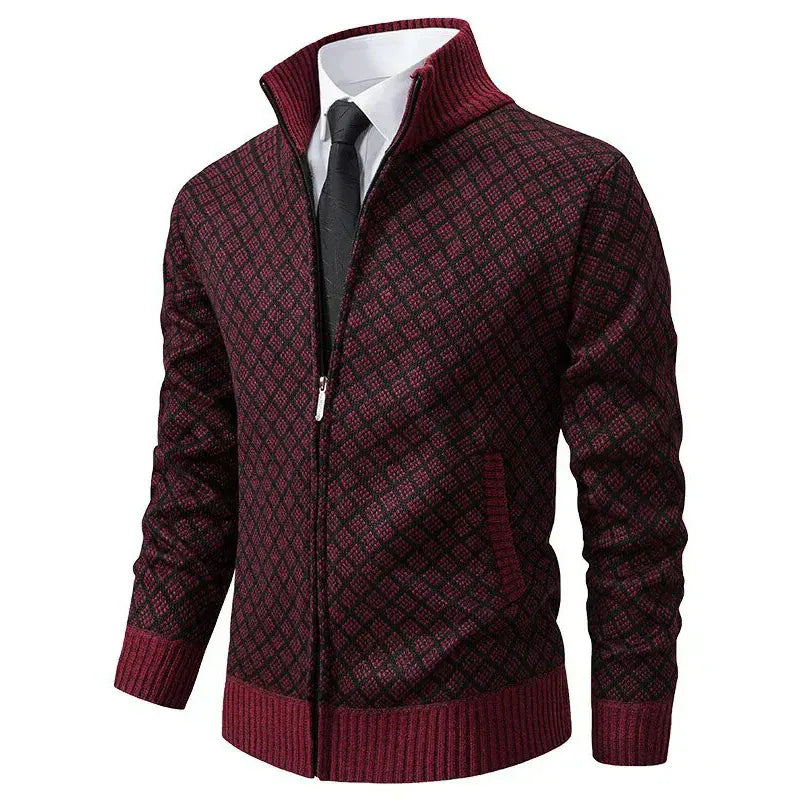 Maglione Uomo con Zip e Lavorazione a Rombi
