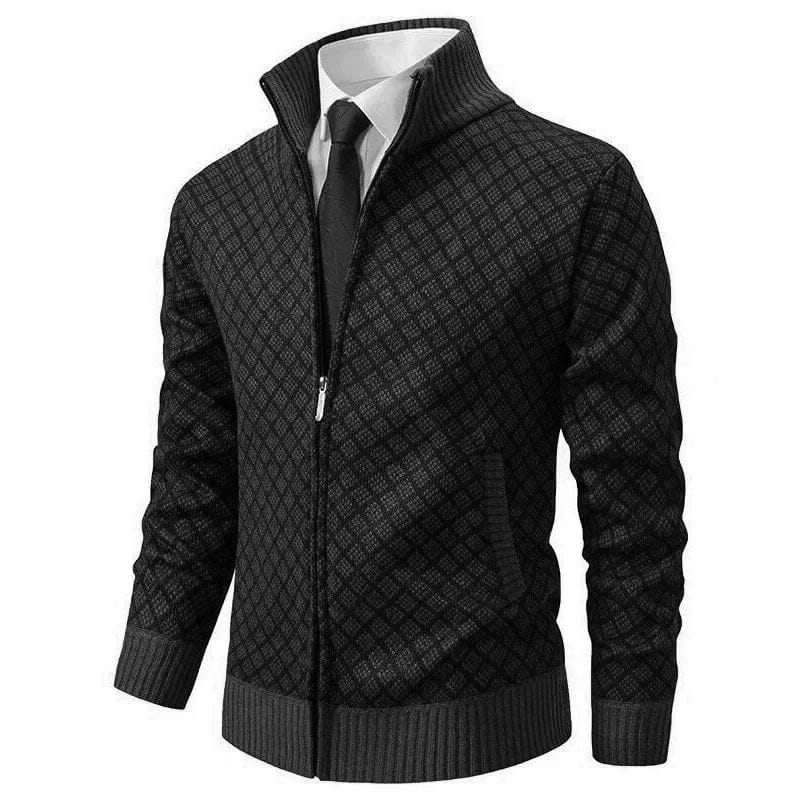 Maglione Uomo con Zip e Lavorazione a Rombi