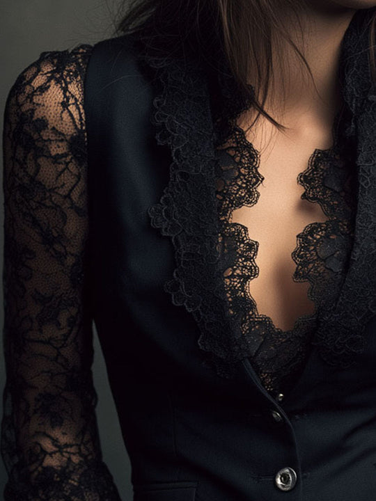 Noemi™ | Blazer Nero con Maniche Semitrasparenti