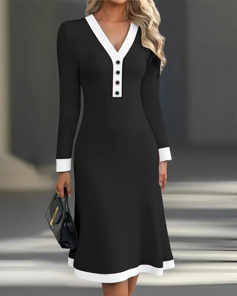 Kaylin™ | Abito midi a maniche lunghe con scollo a V