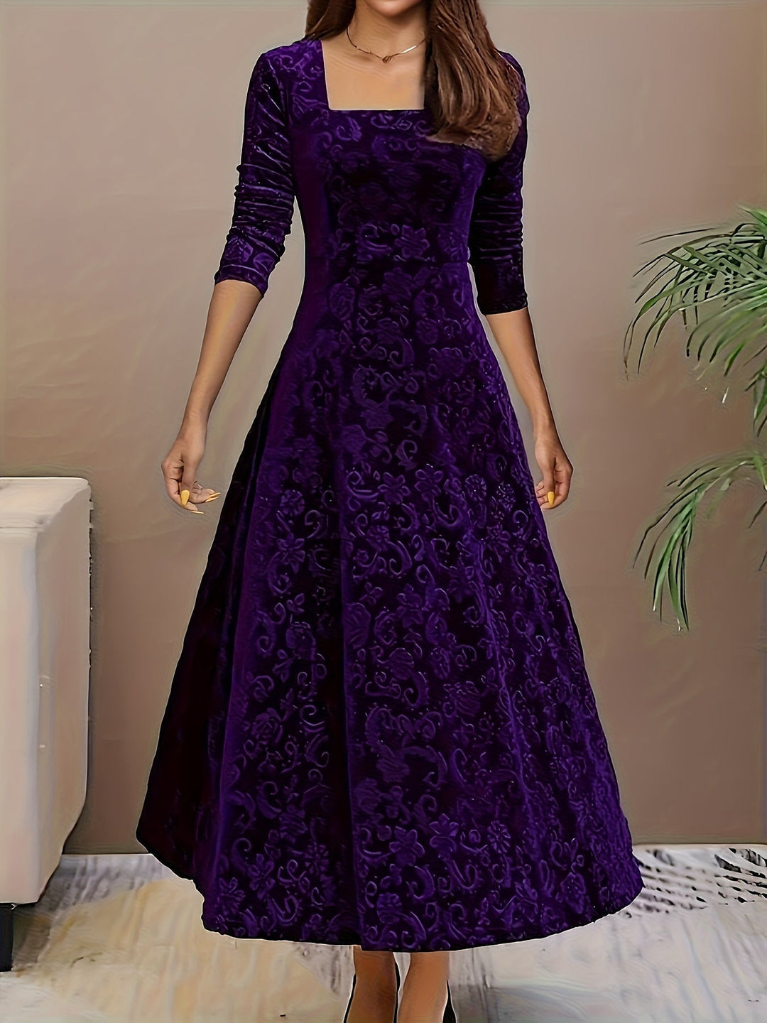 Nicola™ | Abito elegante in velluto con motivo floreale