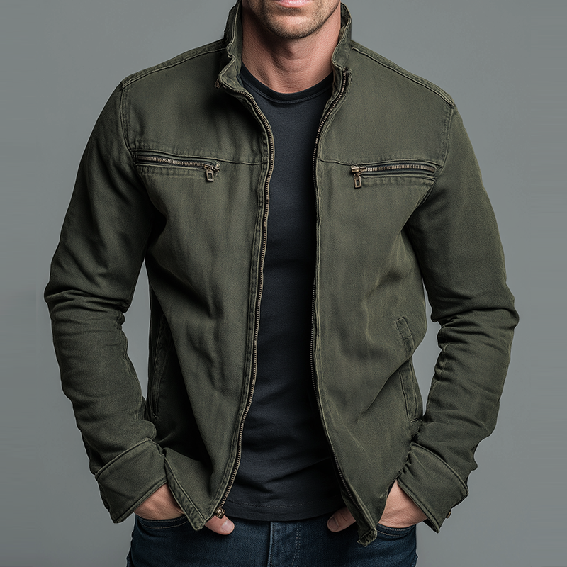 Giacca da Uomo in Cotone Stile Vintage - Con Zip e Vestibilità Casual