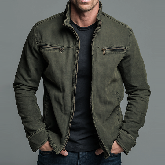 Giacca da Uomo in Cotone Stile Vintage - Con Zip e Vestibilità Casual