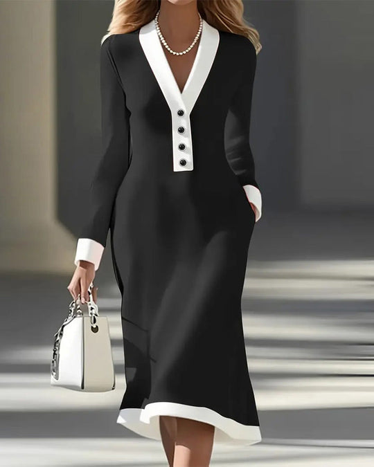 Kaylin™ | Abito midi a maniche lunghe con scollo a V