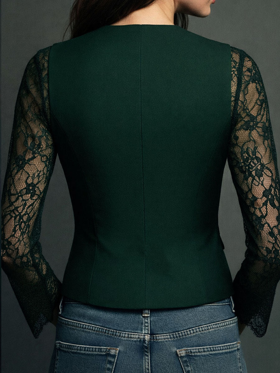 Noemi™ | Blazer Nero con Maniche Semitrasparenti