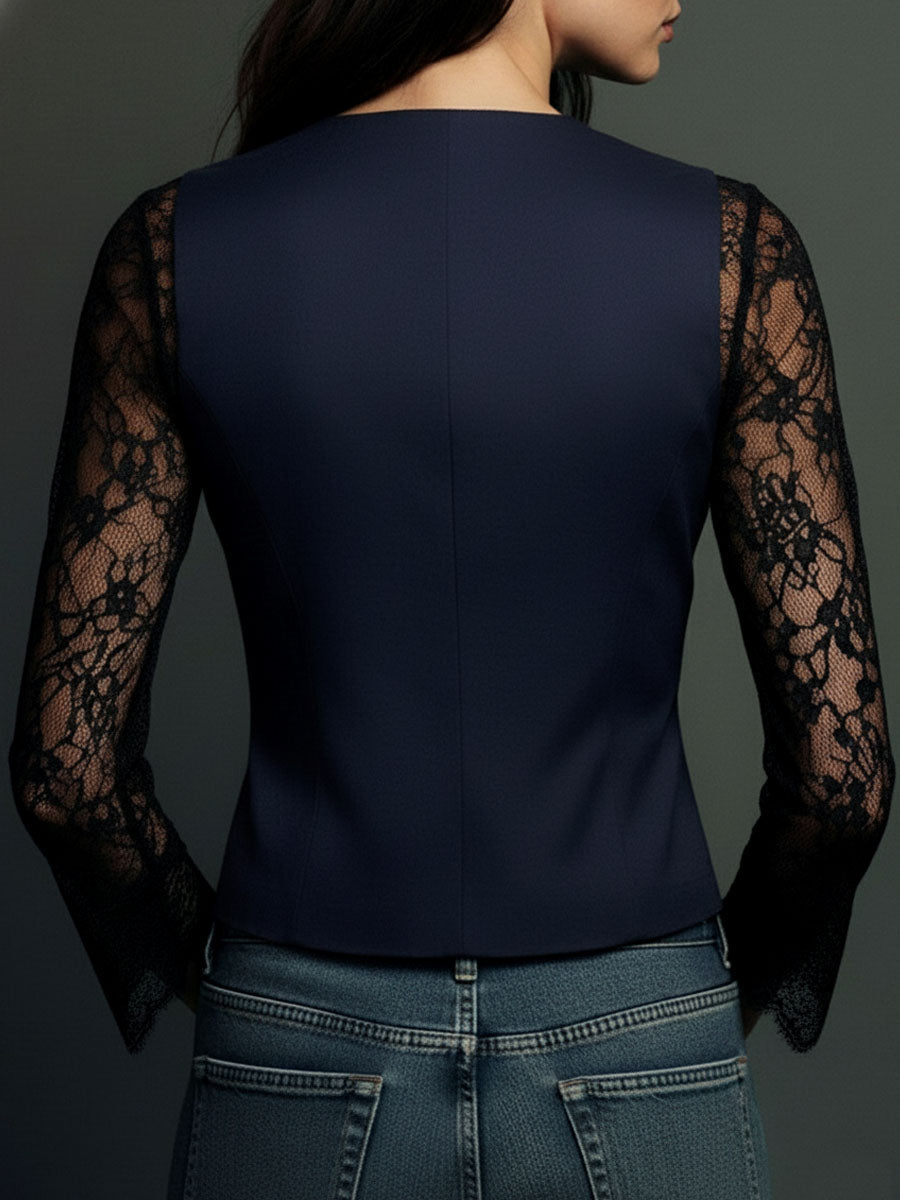 Noemi™ | Blazer Nero con Maniche Semitrasparenti