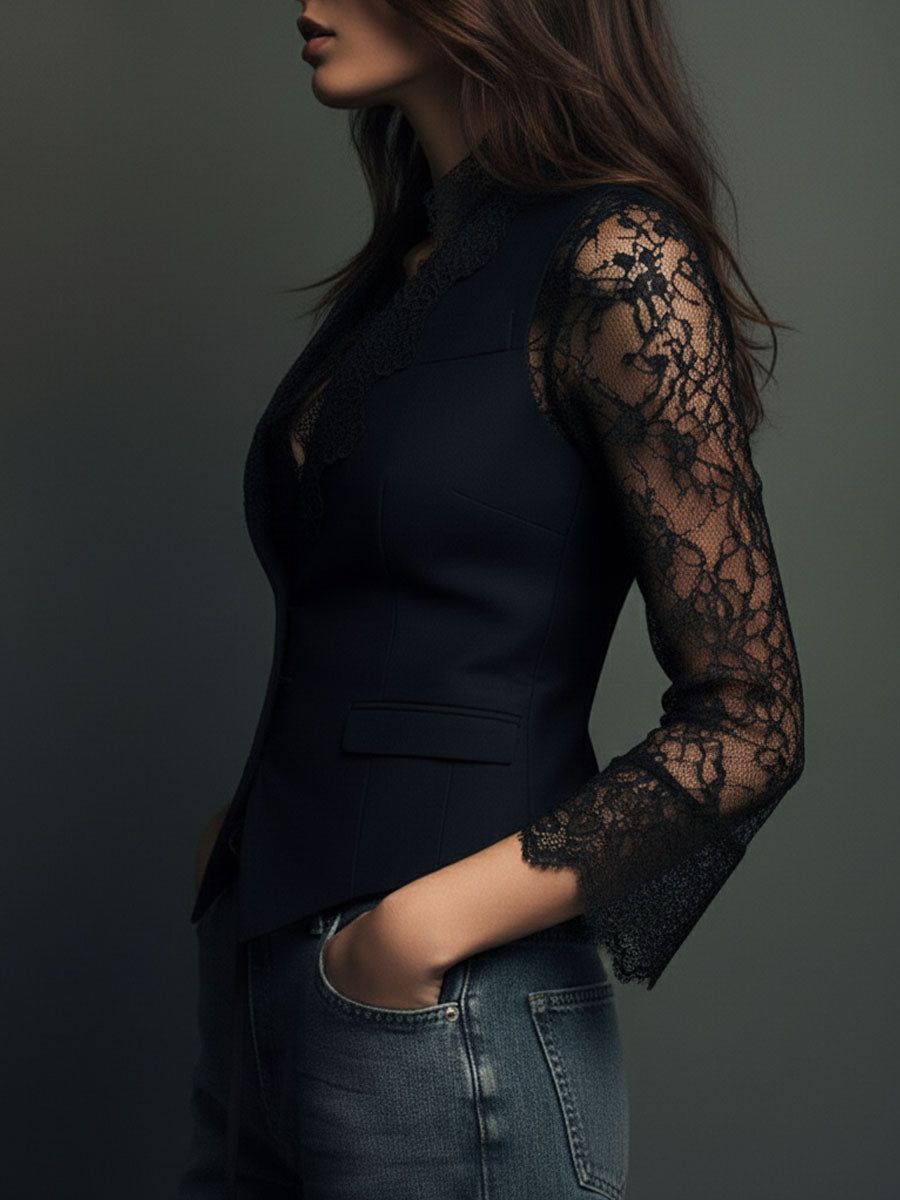 Noemi™ | Blazer Nero con Maniche Semitrasparenti