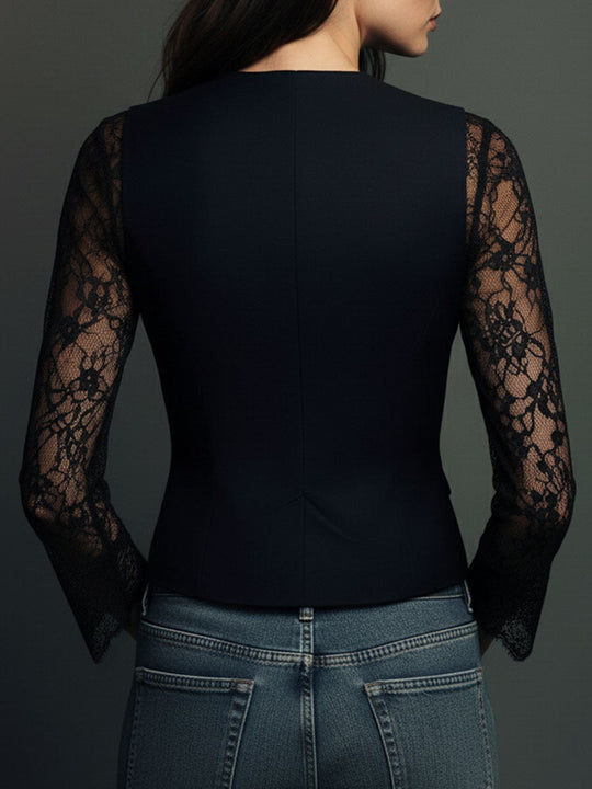 Noemi™ | Blazer Nero con Maniche Semitrasparenti
