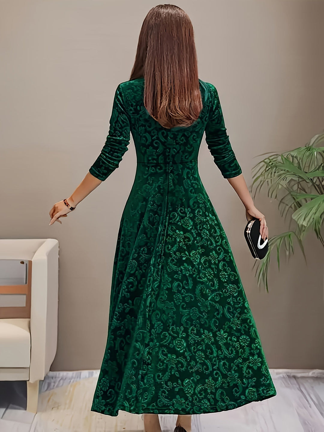Nicola™ | Abito elegante in velluto con motivo floreale