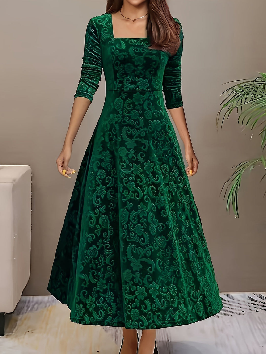 Nicola™ | Abito elegante in velluto con motivo floreale