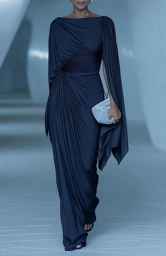 Melyssa™ | Abito lungo monospalla con pieghe e drappeggi