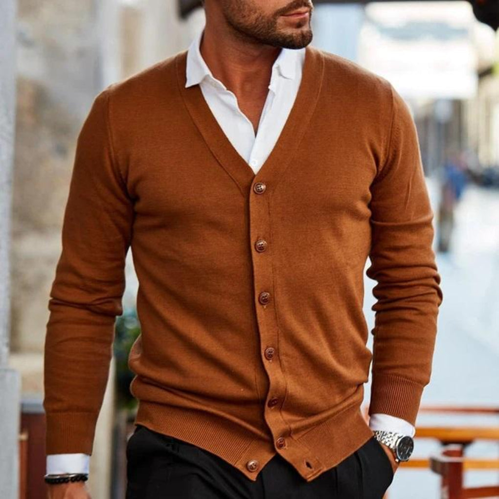 Cardigan Uomo in Cotone con Bottoni e Scollo a V