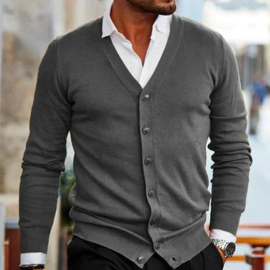 Cardigan Uomo in Cotone con Bottoni e Scollo a V