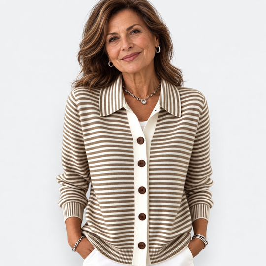 Lesley | Cardigan Elegante in Cotone a Righe
