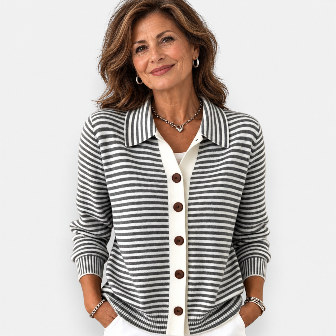 Lesley | Cardigan Elegante in Cotone a Righe
