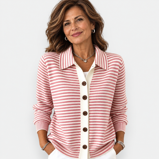Lesley | Cardigan Elegante in Cotone a Righe