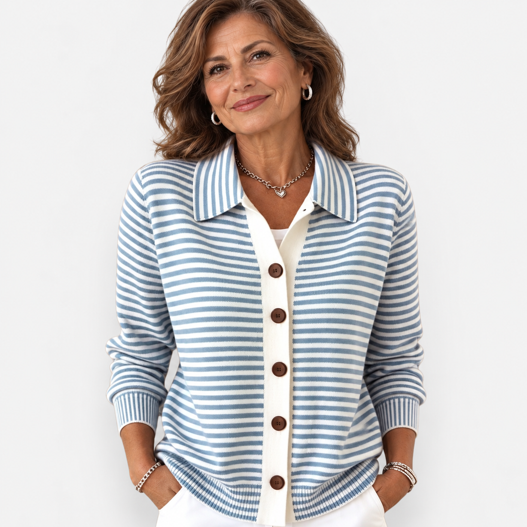 Lesley | Cardigan Elegante in Cotone a Righe