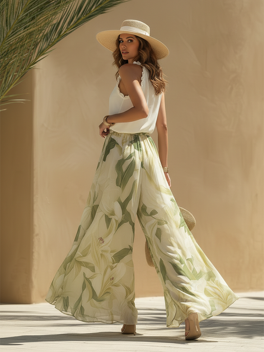 Lily Bloom Maxi Set — White Halter Top + Floral Skirt