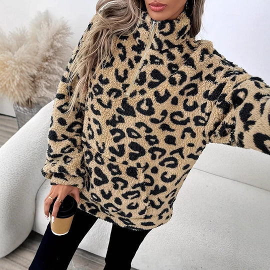 Maglione in Pile da Donna - Stampa Leopardata