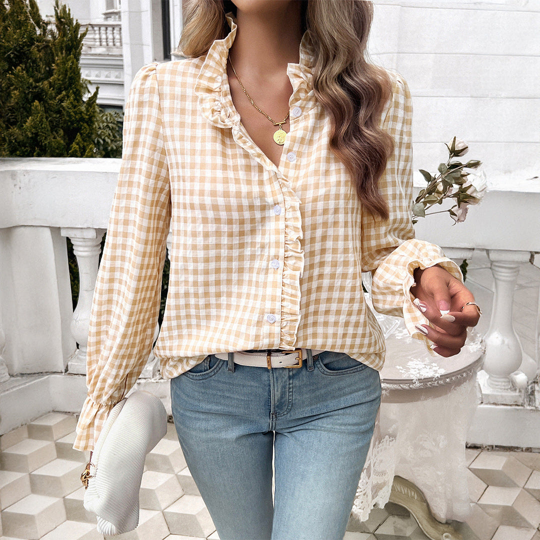 Elisa | Blusa a quadri con dettagli arricciati