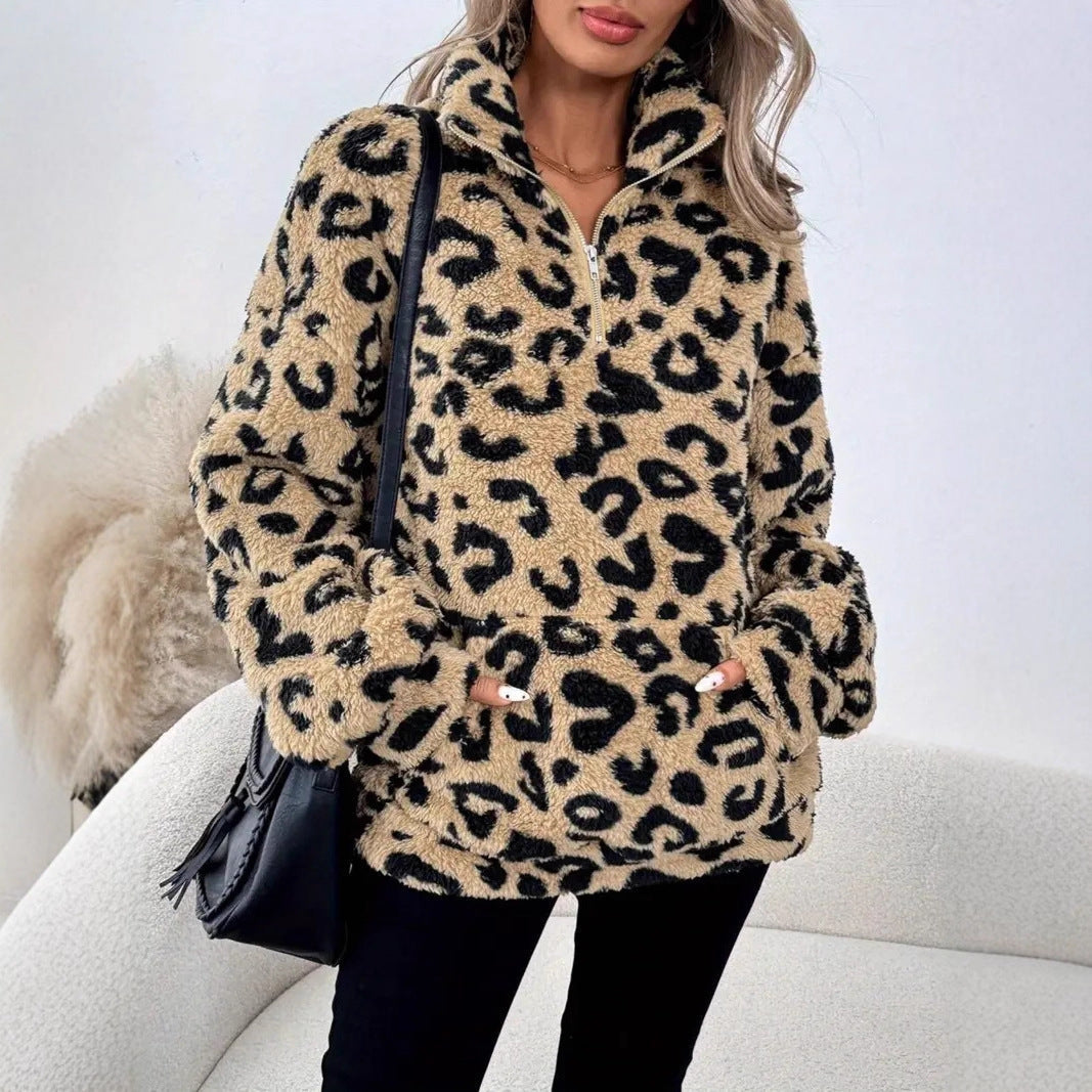 Maglione in Pile da Donna - Stampa Leopardata