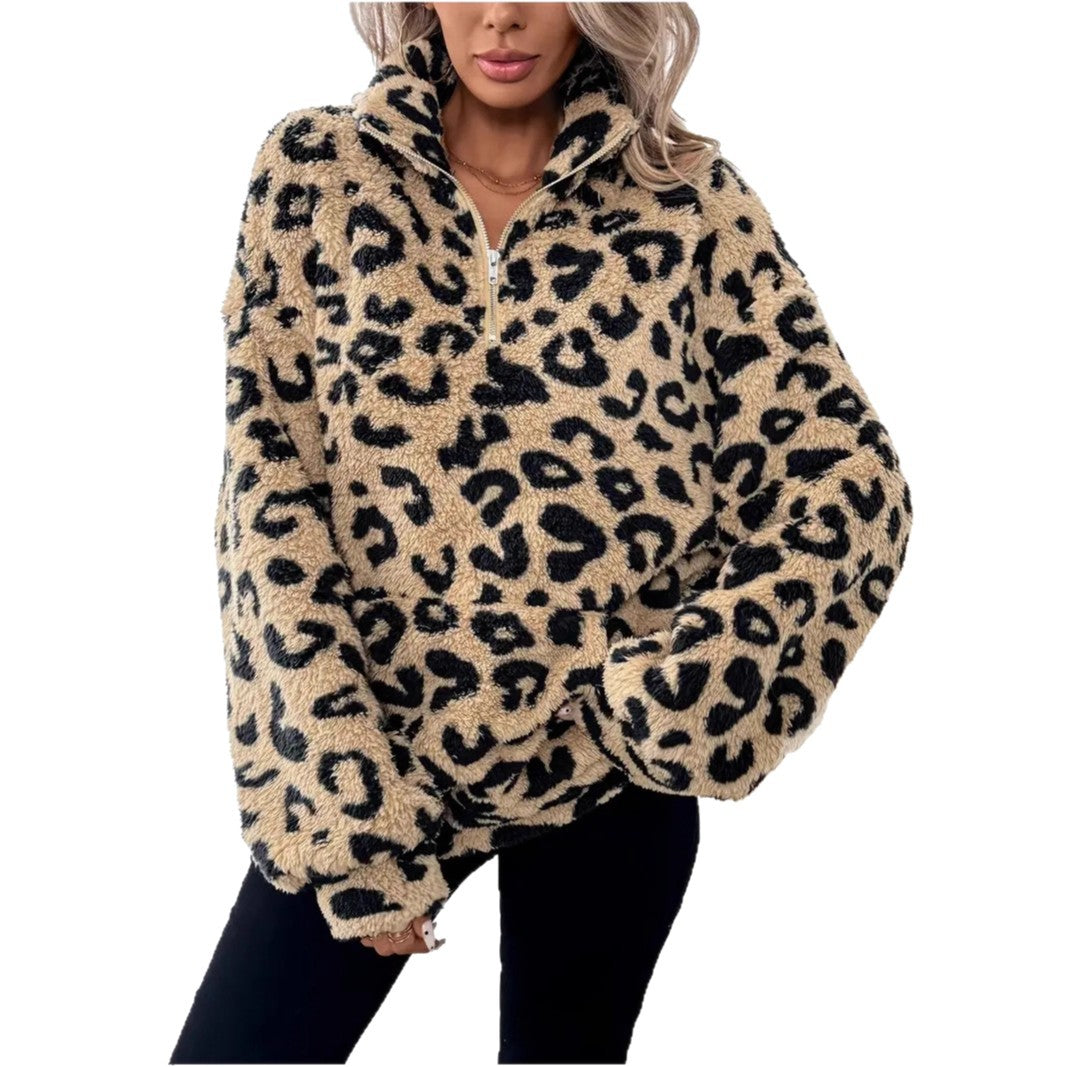 Maglione in Pile da Donna - Stampa Leopardata