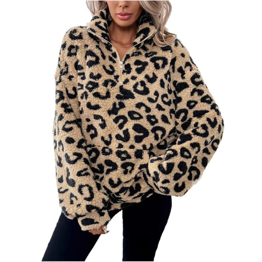 Maglione in Pile da Donna - Stampa Leopardata