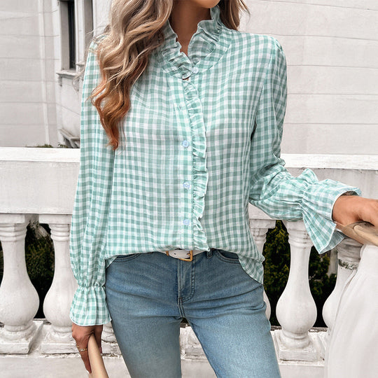 Elisa | Blusa a quadri con dettagli arricciati