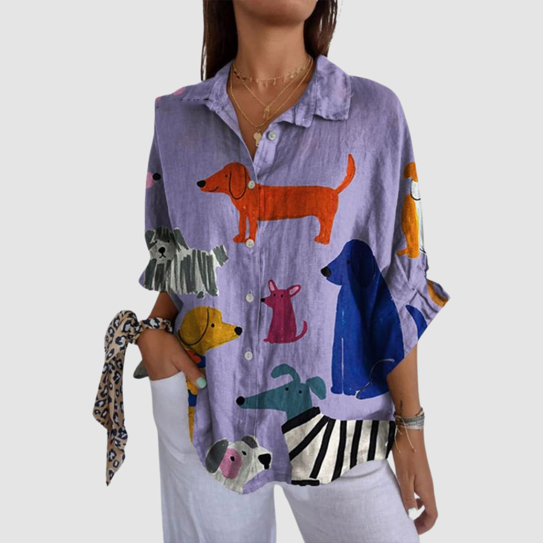 Kathleen™ Dog printed loose shirt