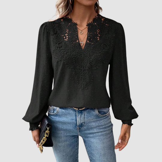Sondra™ Luxury Lace Blouse with V-Neck