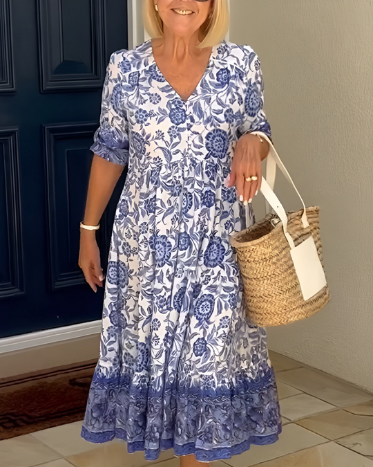 Penelope™ | Abito elegante a fiori con scollo a V