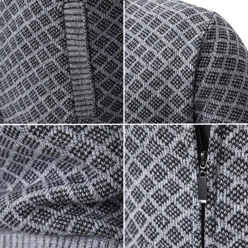 Maglione Uomo con Zip e Lavorazione a Rombi