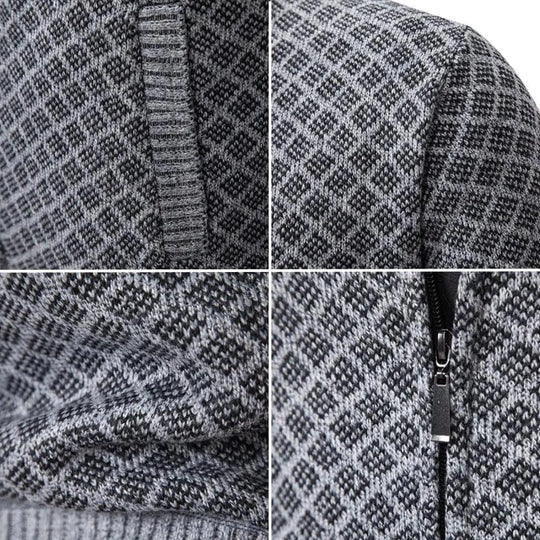 Maglione Uomo con Zip e Lavorazione a Rombi