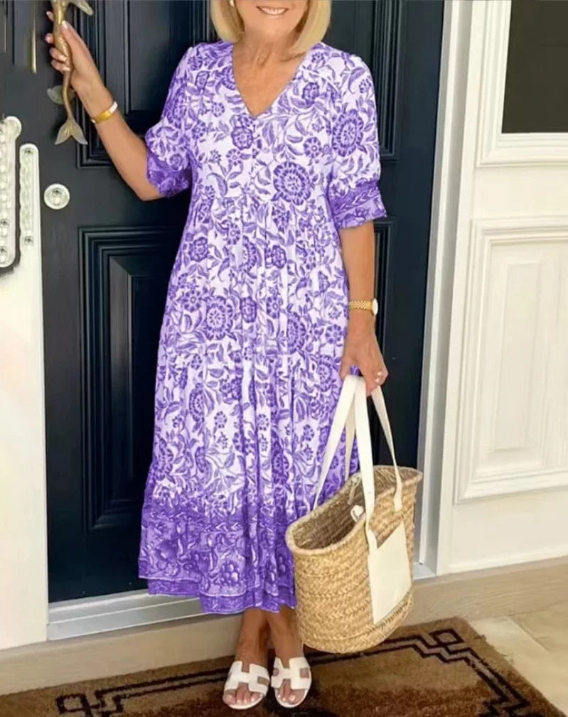 Penelope™ | Abito elegante a fiori con scollo a V