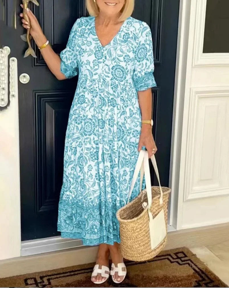 Penelope™ | Abito elegante a fiori con scollo a V