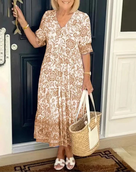 Penelope™ | Abito elegante a fiori con scollo a V