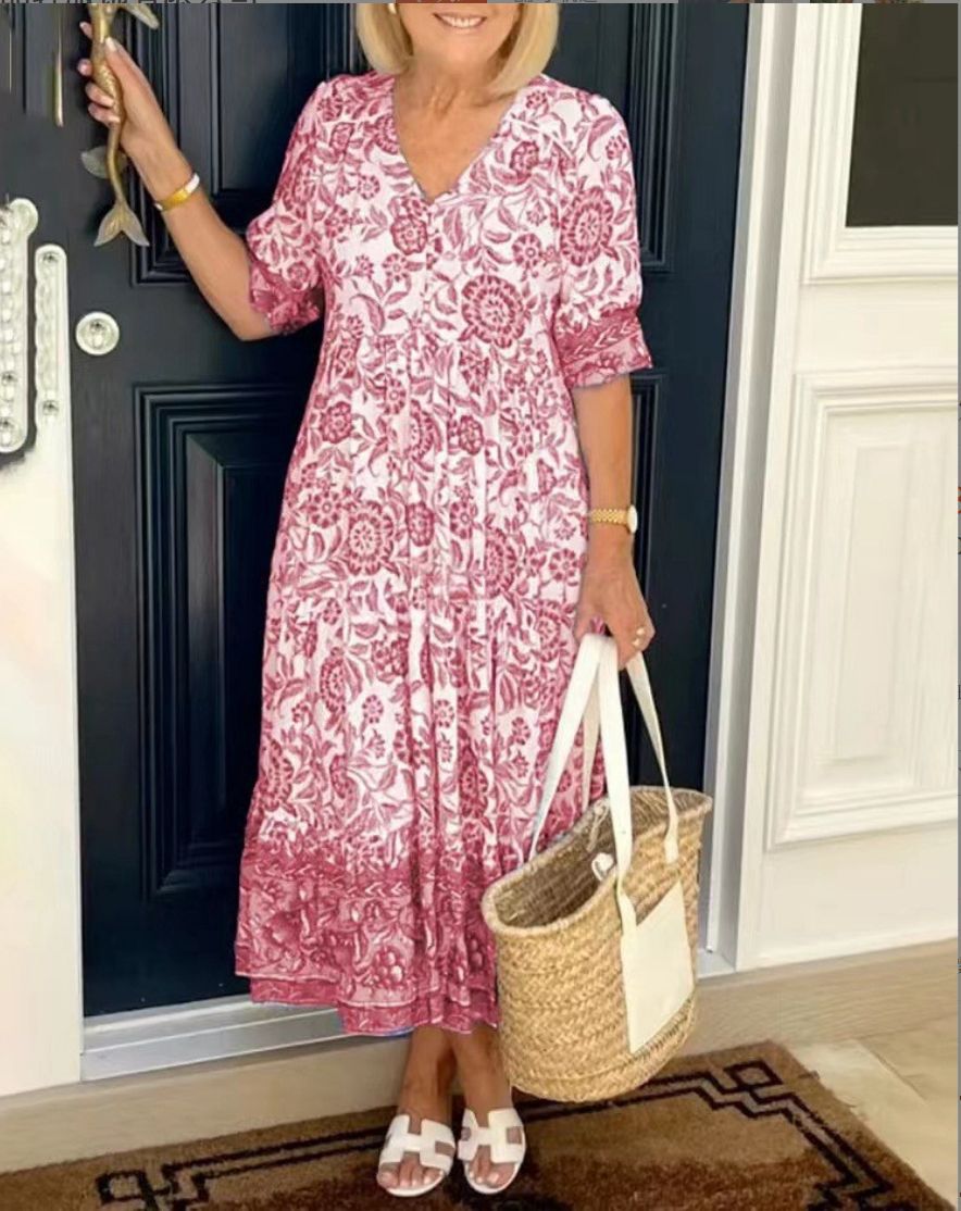 Penelope™ | Abito elegante a fiori con scollo a V