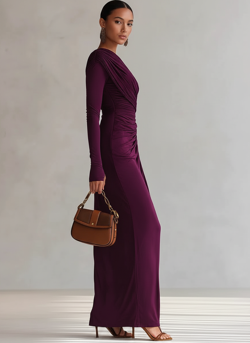 Rhianna™ | Abito lungo monospalla drappeggiato con spacco