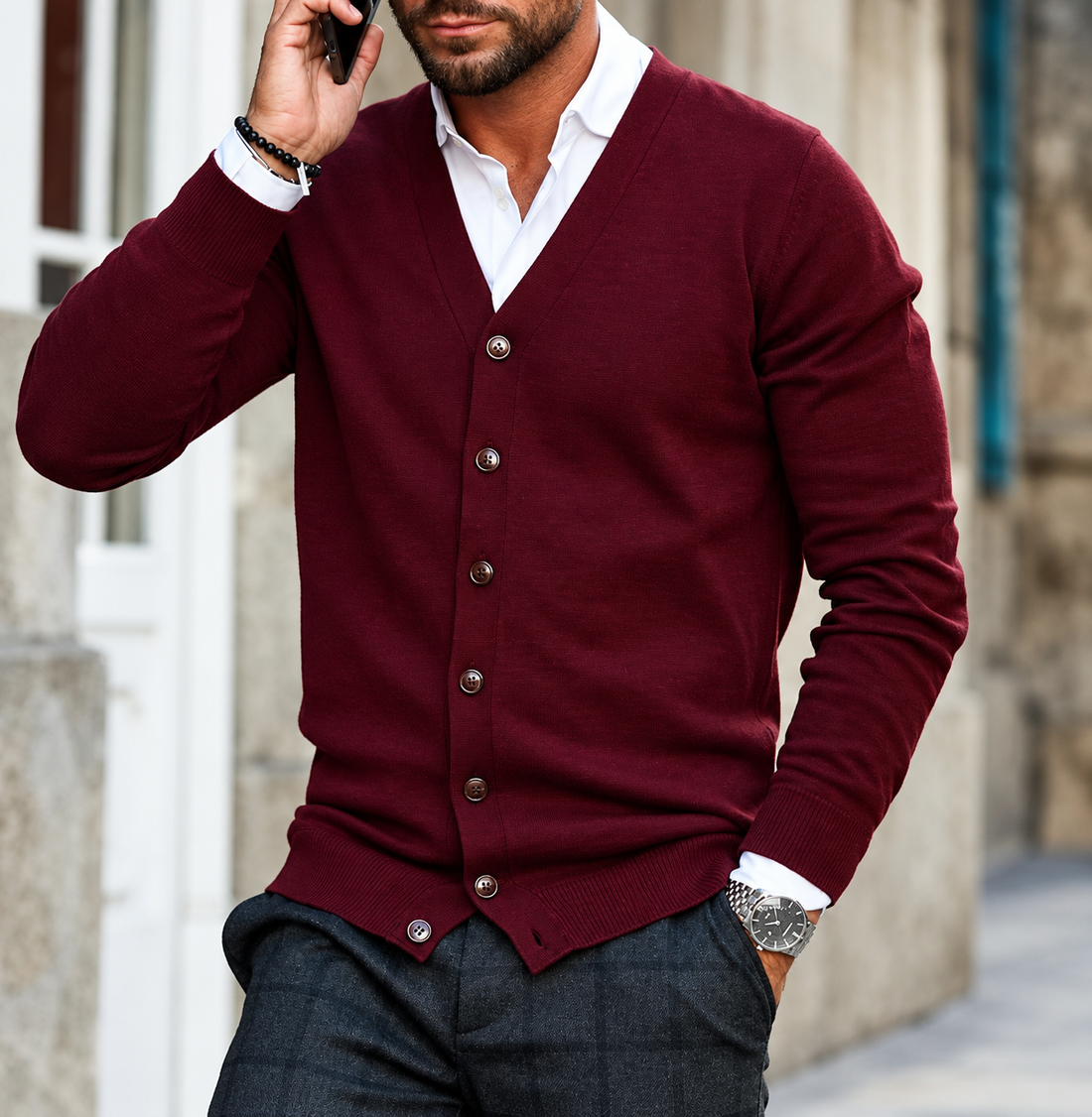 Cardigan Uomo in Cotone con Bottoni e Scollo a V