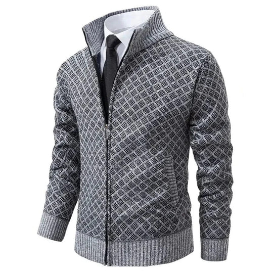 Maglione Uomo con Zip e Lavorazione a Rombi