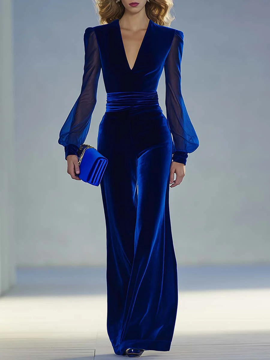 Trisha™ | Tuta elegante effetto camoscio con scollo a V