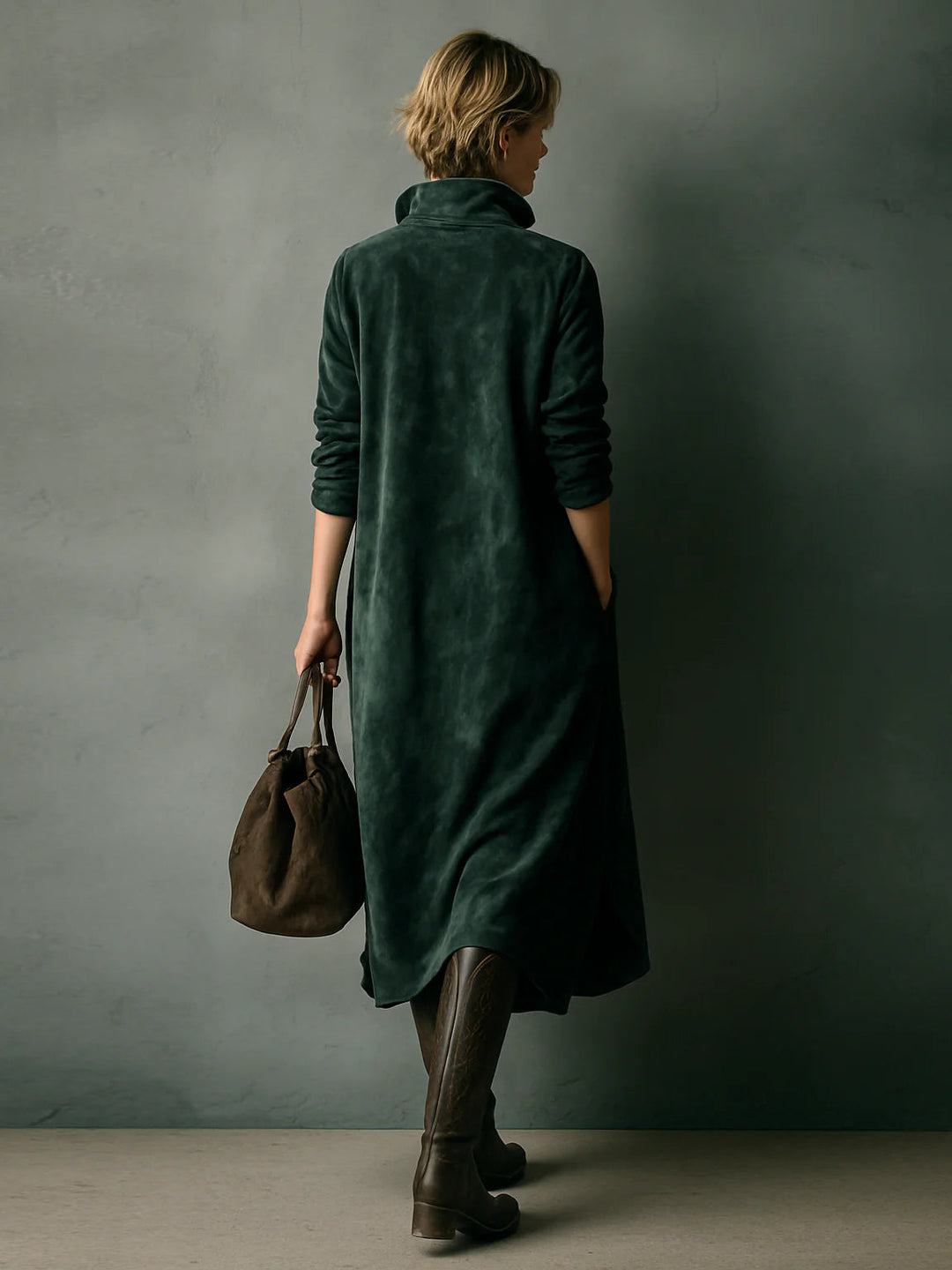 Elvira™ | Abito morbido in velluto con tasche