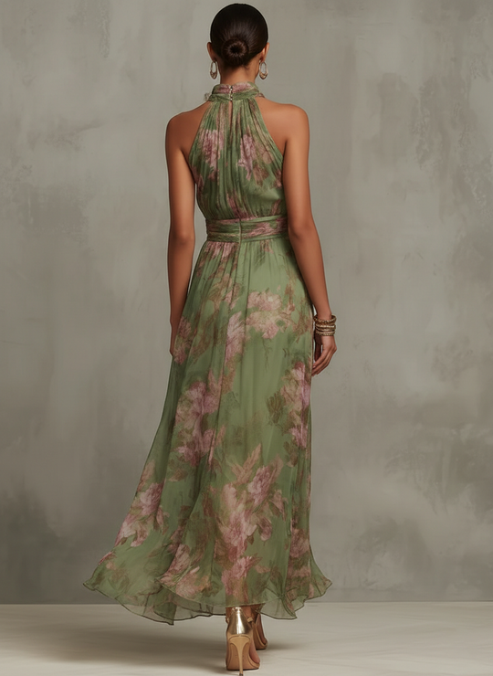 The Elegant Floral Halter Maxi Dress